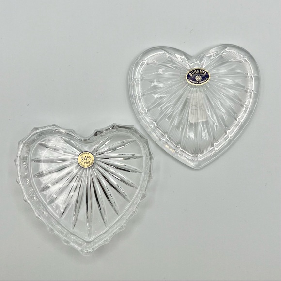 Vintage Bohemia Cut Crystal Heart Trinket Box Vanity Leaded Czech Republic - Picture 6 of 9